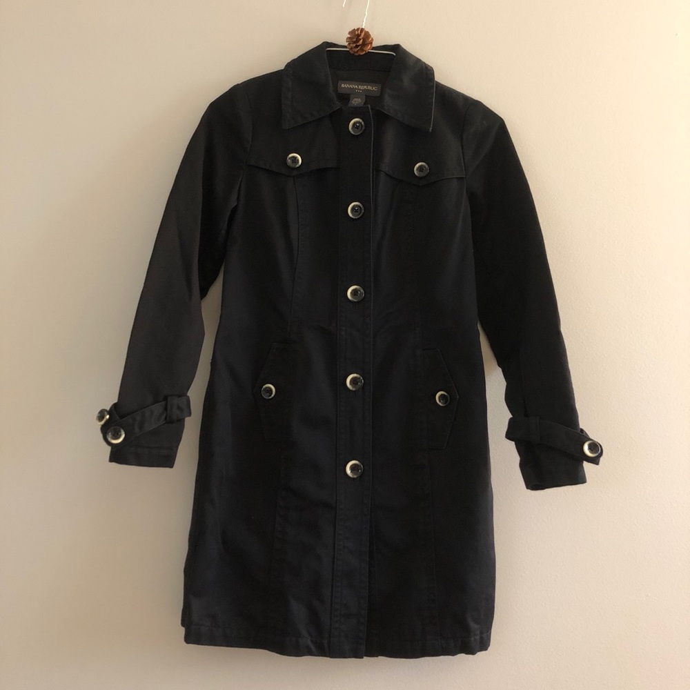 Banana Republic Black Cotton Trench Coat